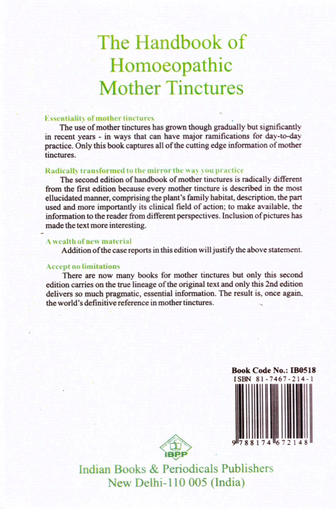 The Handbook Of Homoeopathic Mother Tinctures